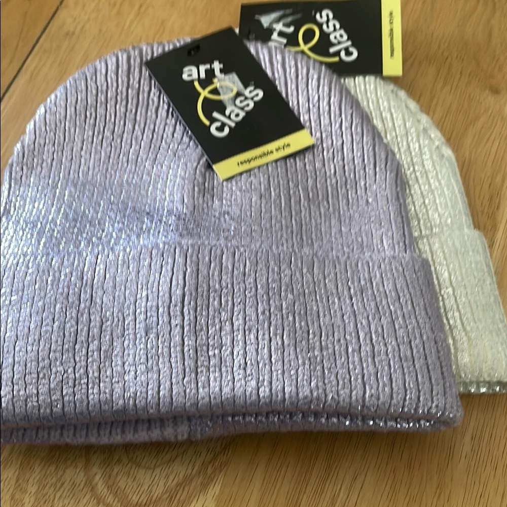 Art Class Kids Shimmer Beanie Set - Purple and Silver